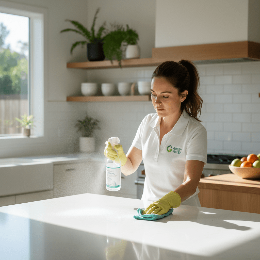 Professional cleaner applying eco-friendly cleaning solution