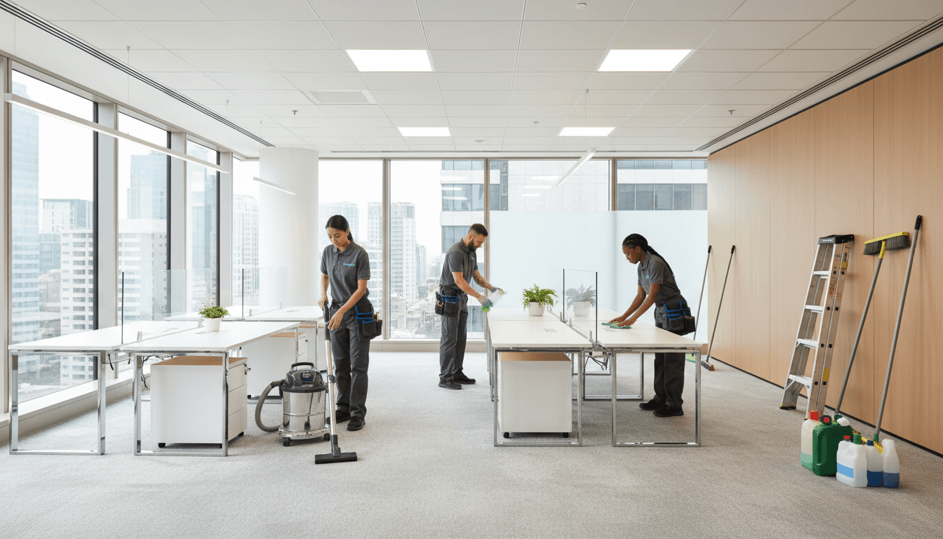 Professional commercial cleaning service in modern office space